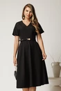Rochie midi neagra din stofa subtire cu croi clos si curea in talie, 1, dyfashion.ro