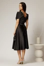 Rochie midi neagra din tafta cu aplicatii la decolteu si pliuri la maneci, 2, dyfashion.ro