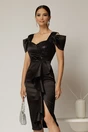 Rochie midi neagra din tafta cu paiete si volanas pe fusta, 1, dyfashion.ro