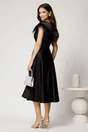 Rochie midi neagra din tafta cu pene la umeri si cordon in talie, 2, dyfashion.ro
