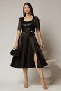 Rochie midi neagra din tafta si paiete cu funda ampla pe talie, 3, dyfashion.ro