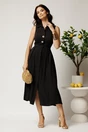 Rochie midi neagra din tencel in clos cu nasturi si curea, 3, dyfashion.ro