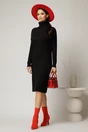 Rochie midi neagra din tricot cu guler intors, 3, dyfashion.ro