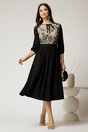 Rochie midi neagra din triplu voal in clos cu bust bej din dantela, 3, dyfashion.ro