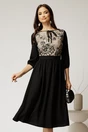 Rochie midi neagra din triplu voal in clos cu bust bej din dantela, 1, dyfashion.ro