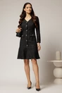 Rochie midi neagra din tweed cu volanas la baza si nasturi, 3, dyfashion.ro