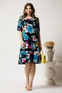 Rochie midi neagra din viscoza cu croi drept si flori albastre, 3, dyfashion.ro