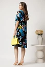 Rochie midi neagra din viscoza cu croi drept si flori albastre, 2, dyfashion.ro