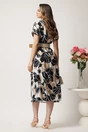Rochie midi neagra din viscoza cu imprimeu bej si curea in talie, 2, dyfashion.ro