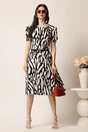 Rochie midi neagra in clos cu imprimeuri albe si curea in talie, 3, dyfashion.ro