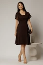 Rochie midi neagra din voal cu buline si maneci scurte petrecute, 3, dyfashion.ro