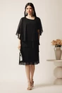 Rochie midi neagra din voal cu capa si croi drept, 3, dyfashion.ro