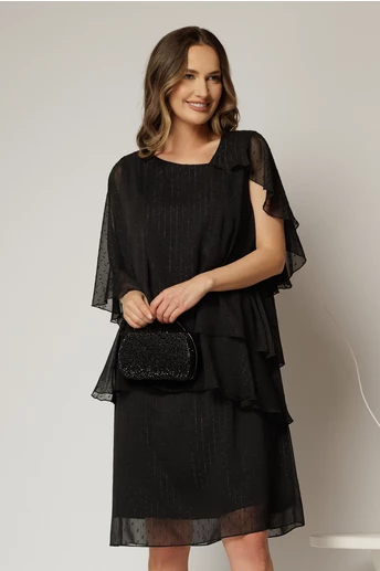 Rochie midi neagra din voal cu capa si croi drept