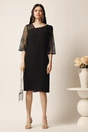 Rochie midi neagra din voal cu croi drept si glitter pe maneci- Viada, 3, dyfashion.ro