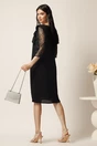 Rochie midi neagra din voal cu croi drept si glitter pe maneci- Viada, 2, dyfashion.ro