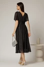 Rochie midi neagra din voal cu fir lurex si floare la umar, 2, dyfashion.ro