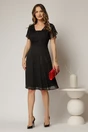 Rochie midi neagra din voal cu fir lurex si maneci scurte petrecute, 3, dyfashion.ro