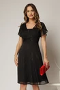 Rochie midi neagra din voal cu fir lurex si maneci scurte petrecute, 1, dyfashion.ro