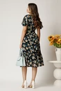 Rochie midi neagra din voal cu imprimeuri florale bej in clos cu volanase, 2, dyfashion.ro
