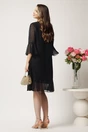Rochie midi neagra din voal cu picatele si insertii din fir lurex, 2, dyfashion.ro