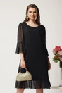 Rochie midi neagra din voal cu picatele si insertii din fir lurex, 1, dyfashion.ro
