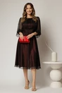 Rochie midi neagra din voal fin cu captuseala rosie in contrast, 3, dyfashion.ro