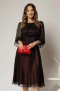 Rochie midi neagra din voal fin cu captuseala rosie in contrast, 1, dyfashion.ro
