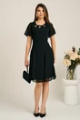 Rochie midi neagra din voal in clin cu insertii din lurex si decupaje la decolteu, 4, dyfashion.ro