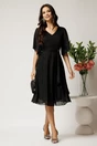 Rochie midi neagra din voal in clos cu glitter si accesoriu in talie, 3, dyfashion.ro