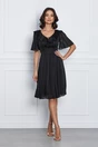 Rochie midi neagra din voal in clos cu insertii din fir lurex si volan la bust, 4, dyfashion.ro