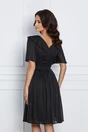Rochie midi neagra din voal in clos cu insertii din fir lurex si volan la bust, 2, dyfashion.ro