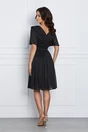 Rochie midi neagra din voal in clos cu insertii din fir lurex si volan la bust, 5, dyfashion.ro
