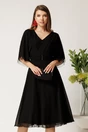 Rochie midi neagra din voal in clos cu strasuri la bust, 1, dyfashion.ro
