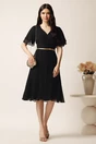Rochie midi neagra din voal in clos cu volane la maneci si curea in talie, 3, dyfashion.ro