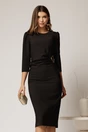 Rochie midi neagra eleganta cu accesoriu pe talie si pliuri, 1, dyfashion.ro