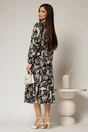 Rochie midi neagra imprimeu floral ivoire cu guler evidentiat cu volanas, 2, dyfashion.ro