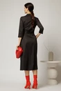 Rochie midi neagra tip camasa din bumbac cu cordon in talie, 2, dyfashion.ro