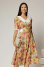 Rochie midi orange din vascoza cu imprimeu floral si guler alb brodat, 1, dyfashion.ro
