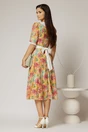 Rochie midi orange din vascoza cu imprimeu floral si guler alb brodat, 2, dyfashion.ro