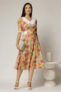Rochie midi orange din vascoza cu imprimeu floral si guler alb brodat, 3, dyfashion.ro