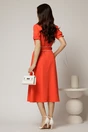Rochie midi oranj corai cu guler alb in contrast si cordon cu insertii, 2, dyfashion.ro