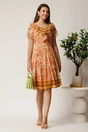 Rochie midi portocalie din voal in clos cu imprimeuri, 3, dyfashion.ro