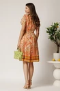 Rochie midi portocalie din voal in clos cu imprimeuri, 2, dyfashion.ro
