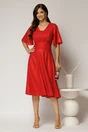 Rochie midi rosie de ocazie din voal cu sidef si decolteu in V, 3, dyfashion.ro