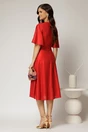 Rochie midi rosie de ocazie din voal cu sidef si decolteu in V, 2, dyfashion.ro