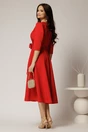 Rochie midi rosie din stofa in clos cu floare in talie, 2, dyfashion.ro