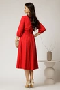 Rochie midi rosie din triplu voal in clos cu bust bej din dantela, 2, dyfashion.ro