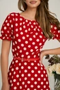 Rochie midi rosie din viscoza in clos cu buline mari si curea in talie, 3, dyfashion.ro