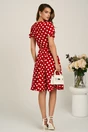 Rochie midi rosie din viscoza in clos cu buline mari si curea in talie, 2, dyfashion.ro