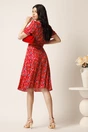 Rochie midi rosie din viscoza in clos cu imprimeuri si curea in talie, 2, dyfashion.ro